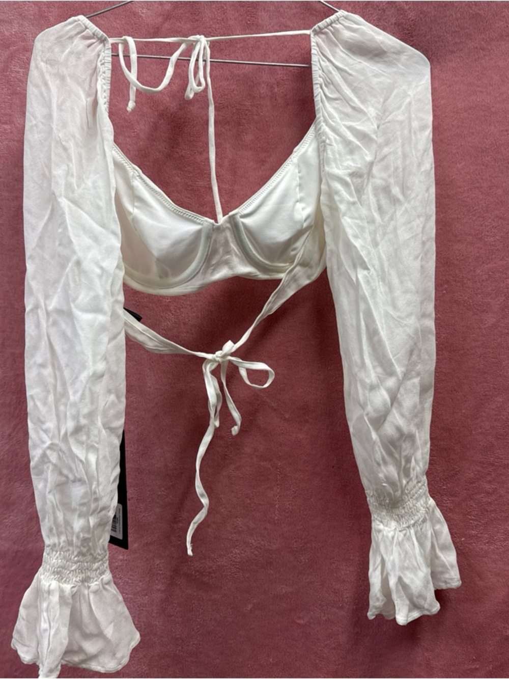 White Fox Boutique White Long-Sleeve Tie-Back Crop Top